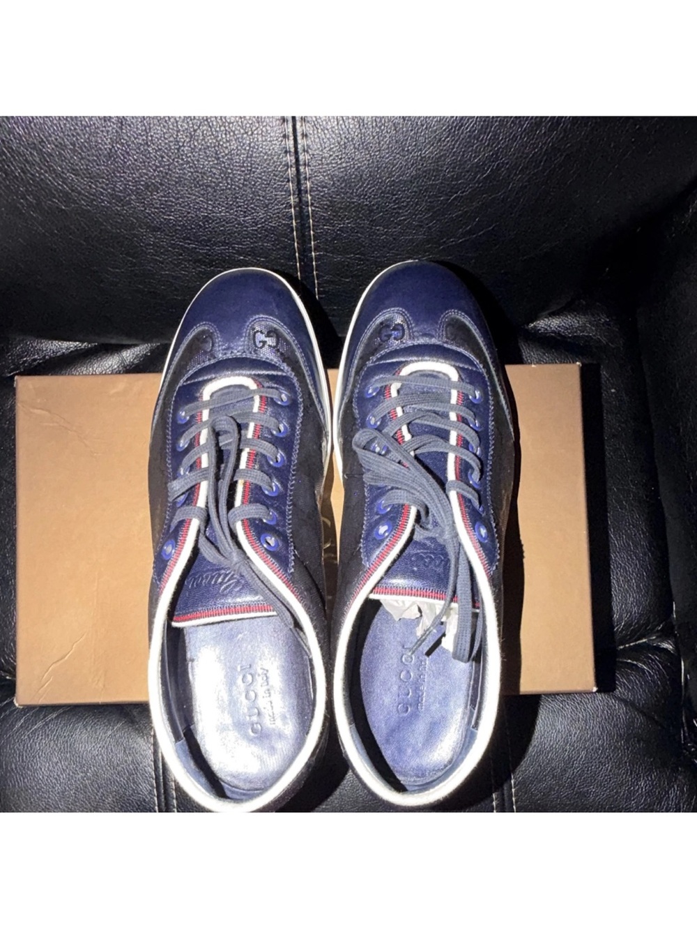 Gucci Men’s Navy Sneakers with Red & White Trim - Picture 1 of 6